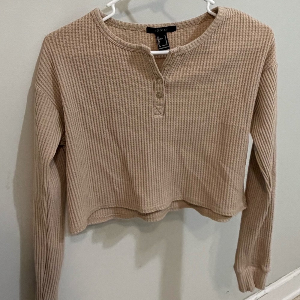 Forever 21 Waffle Knit Henley Long Sleeve Shirt